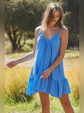 9seed St Tropez Ruffle Mini Dress in Moroccan Blue
